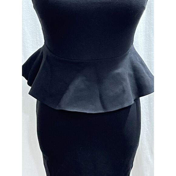 Alice + Olivia Black Drury Petal Round Neck Peplum Sheath Zip Closure Work Dress - Picture 13 of 13